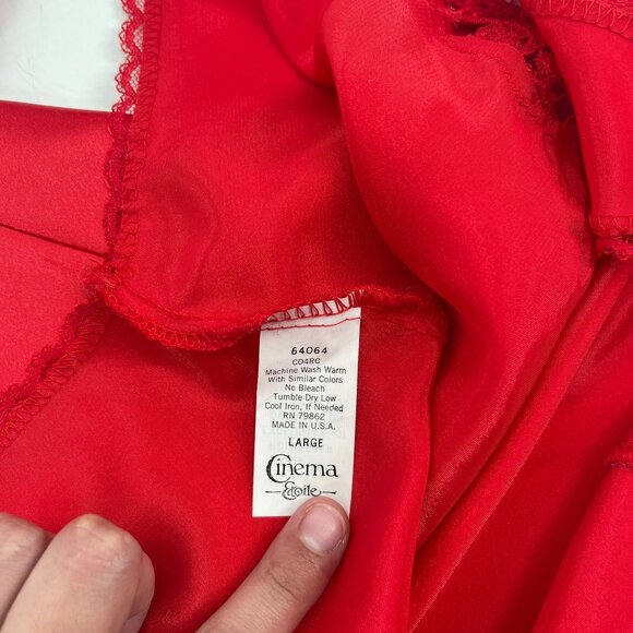 Vintage 80s 90s Crimson Red Lace Detail Cami Slip Top Large Camisole Top - Picture 6 of 8